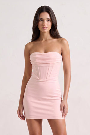 Pink Strapless Corset Bodycon Short Satin Homecoming Dress | SHEISME