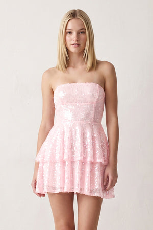 Pink Strapless Sequined A-Line Tiered Tulle Homecoming Dress - SHEISME