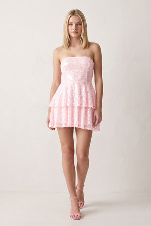 Pink Strapless Sequined A-Line Tiered Tulle Homecoming Dress - SHEISME