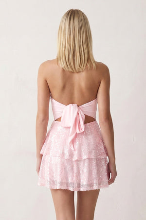 Pink Strapless Sequined A-Line Tiered Tulle Homecoming Dress - SHEISME