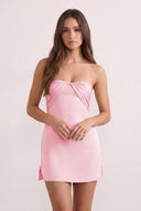 Pink Strapless Sheath Satin Ruched Homecoming Dress with Lace-Up Back | SHEISME