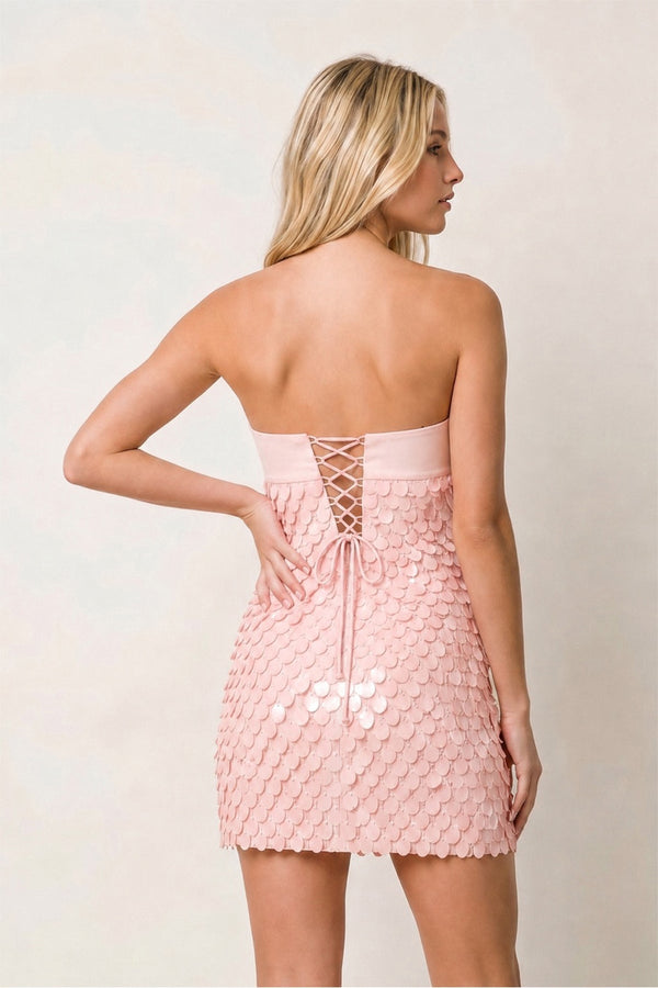 Pink Strapless Sheath Sequins Satin Homecoming Dress | SHEISME