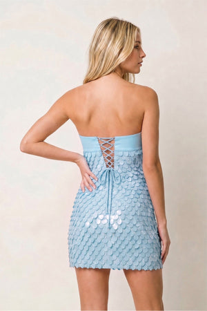 Blue Strapless Sheath Sequins Satin Homecoming Dress | SHEISME