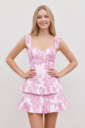 Pink Sweetheart A-Line Jacquard Homecoming Dress with Ruffles (3) | SHEISME