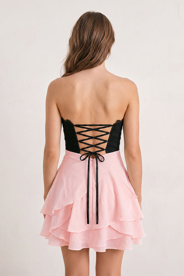 Pink Sweetheart A-Line Ruffled Chiffon Homecoming Dress with Bow | SHEISME