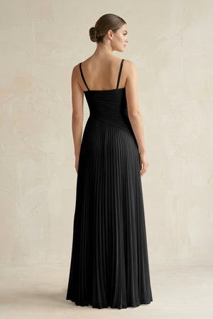 Pleated A-Line Long Chiffon Bridesmaid Dress in Black