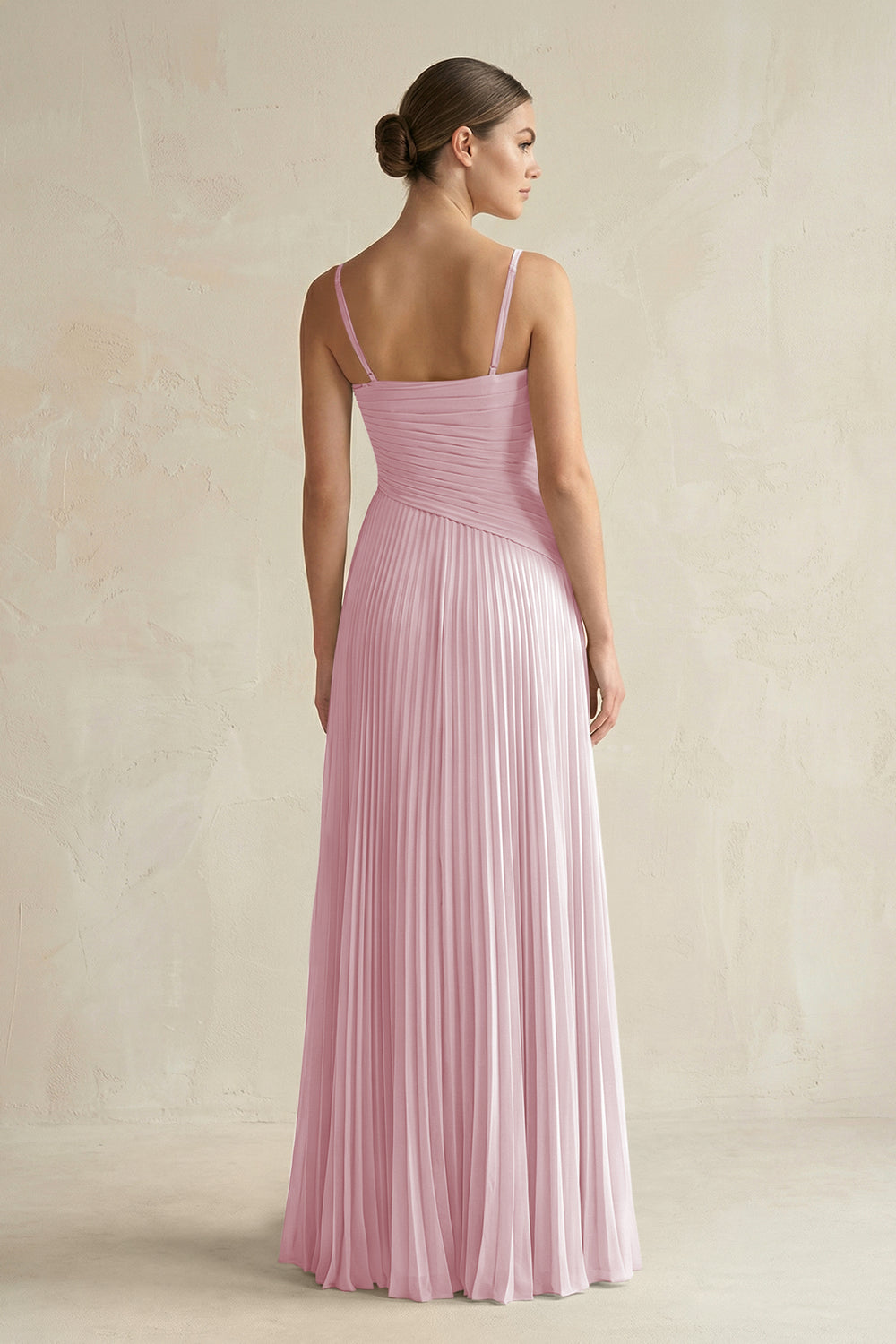 Pleated A-Line Long Chiffon Bridesmaid Dress in Candy Pink