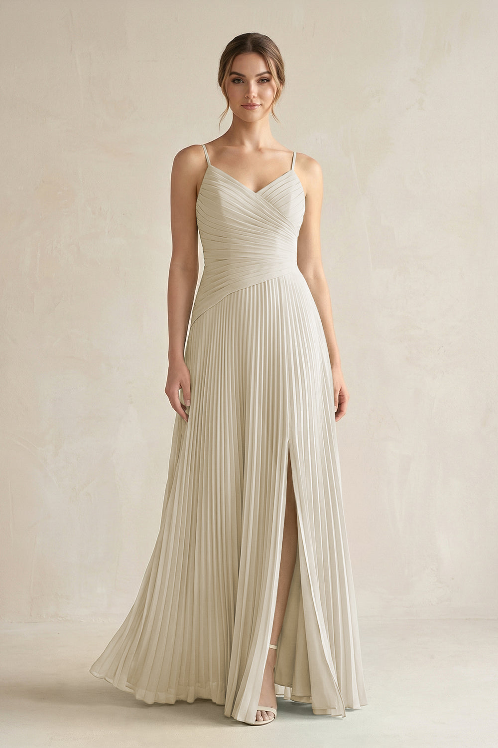 Pleated A-Line Long Chiffon Bridesmaid Dress in Dove Gray