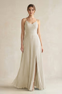 Pleated A-Line Long Chiffon Bridesmaid Dress in Dove Gray