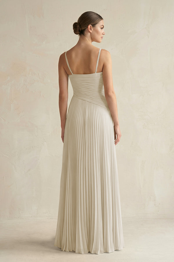 Pleated A-Line Long Chiffon Bridesmaid Dress in Dove Gray