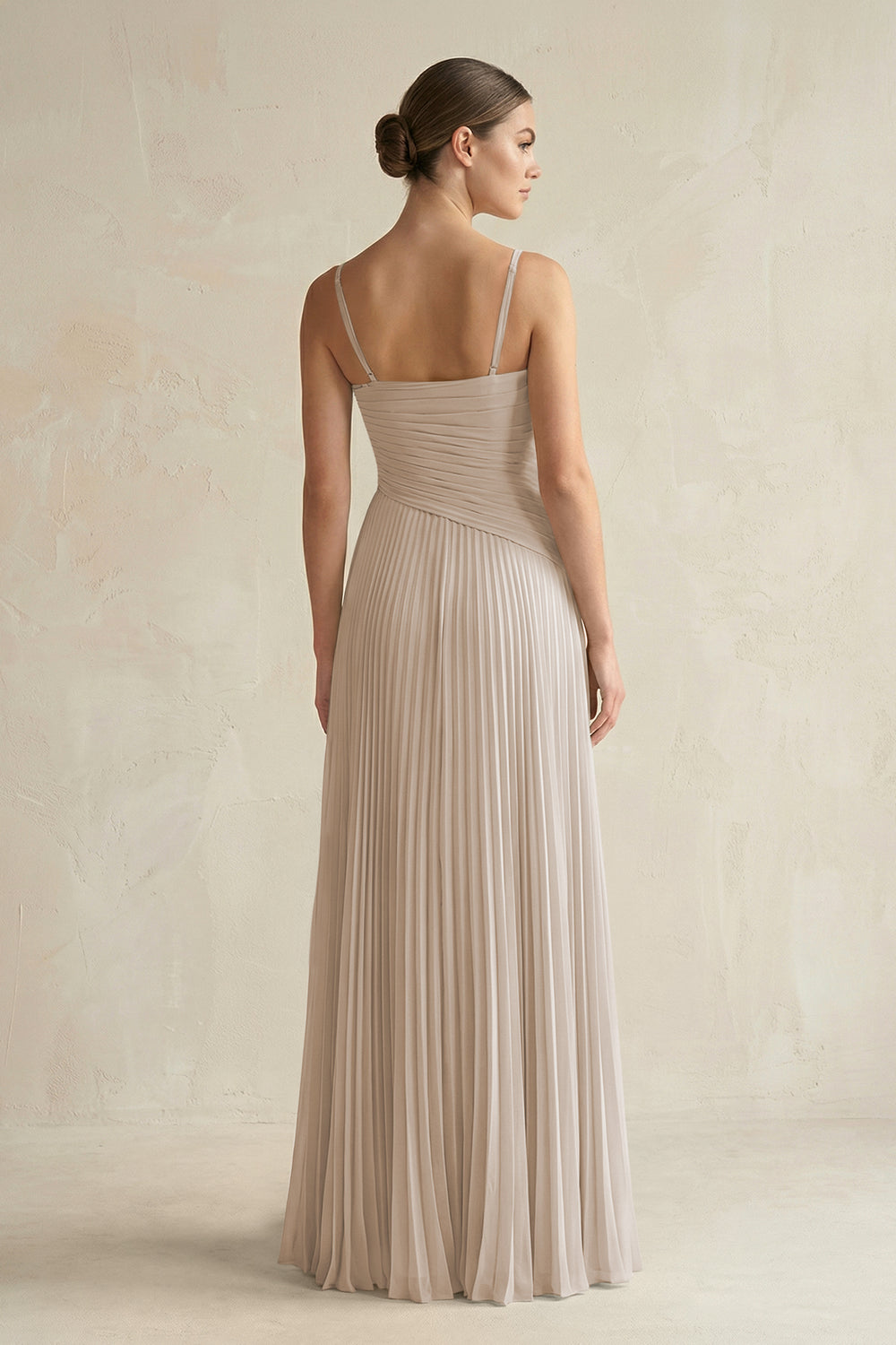 Pleated A-Line Long Chiffon Bridesmaid Dress in Frost