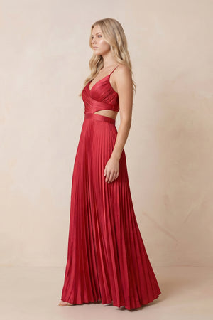 Pleated Keyhole A-Line Maxi Dress in Ruby Red – SHE IS ME Dresses