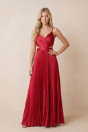 Pleated Keyhole A-Line Maxi Dress in Ruby Red – SHE IS ME Dresses