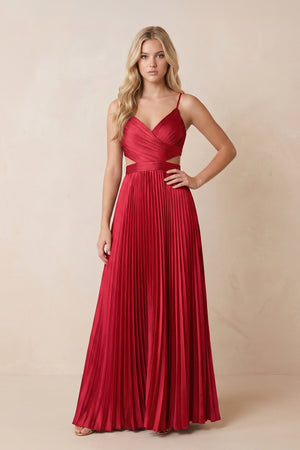Pleated Keyhole A-Line Maxi Dress in Ruby Red – SHE IS ME Dresses