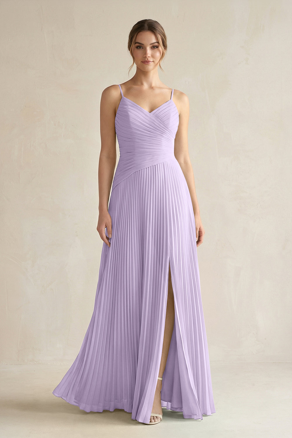 Pleated A-Line Long Chiffon Bridesmaid Dress in Lavender