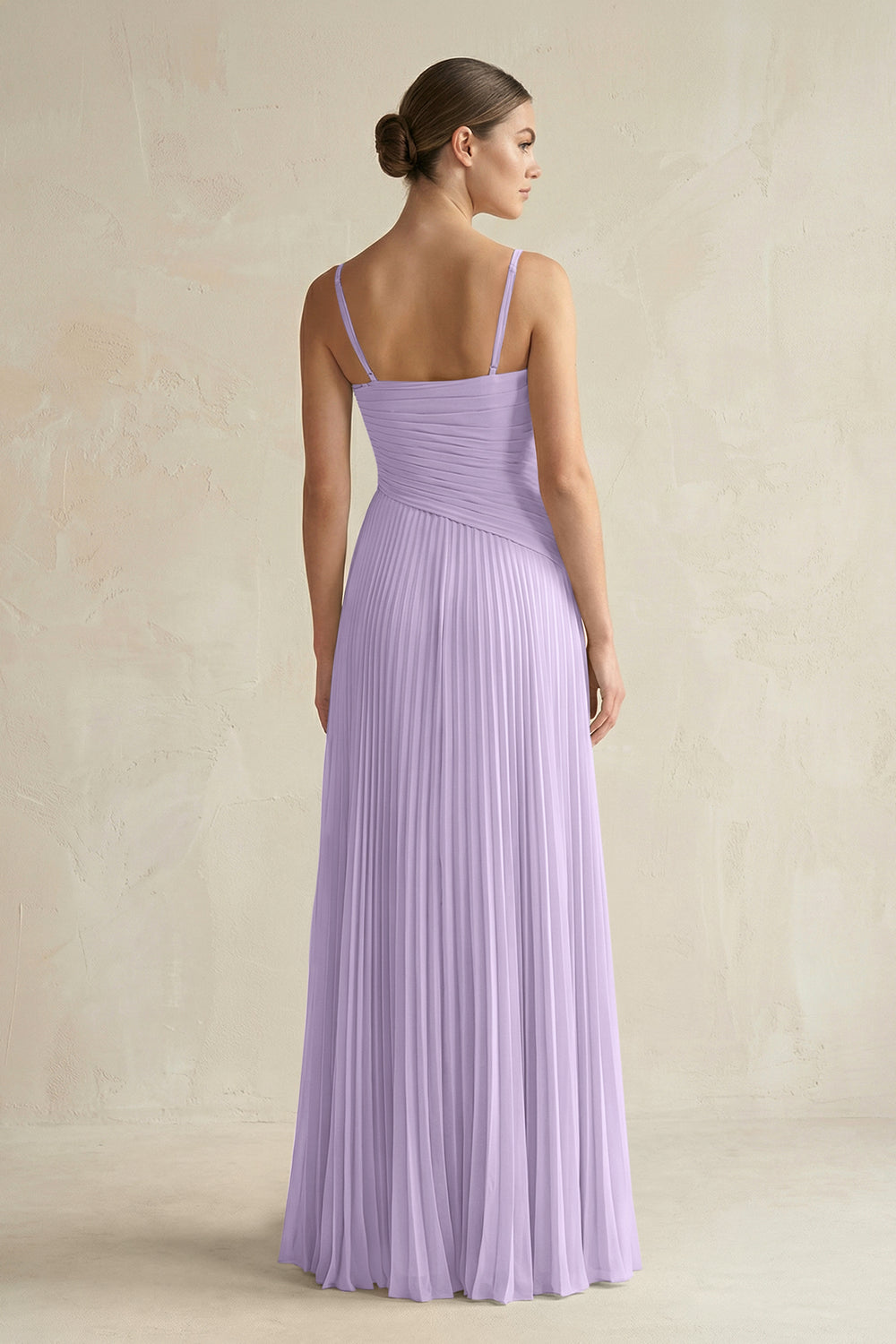 Pleated A-Line Long Chiffon Bridesmaid Dress in Lavender
