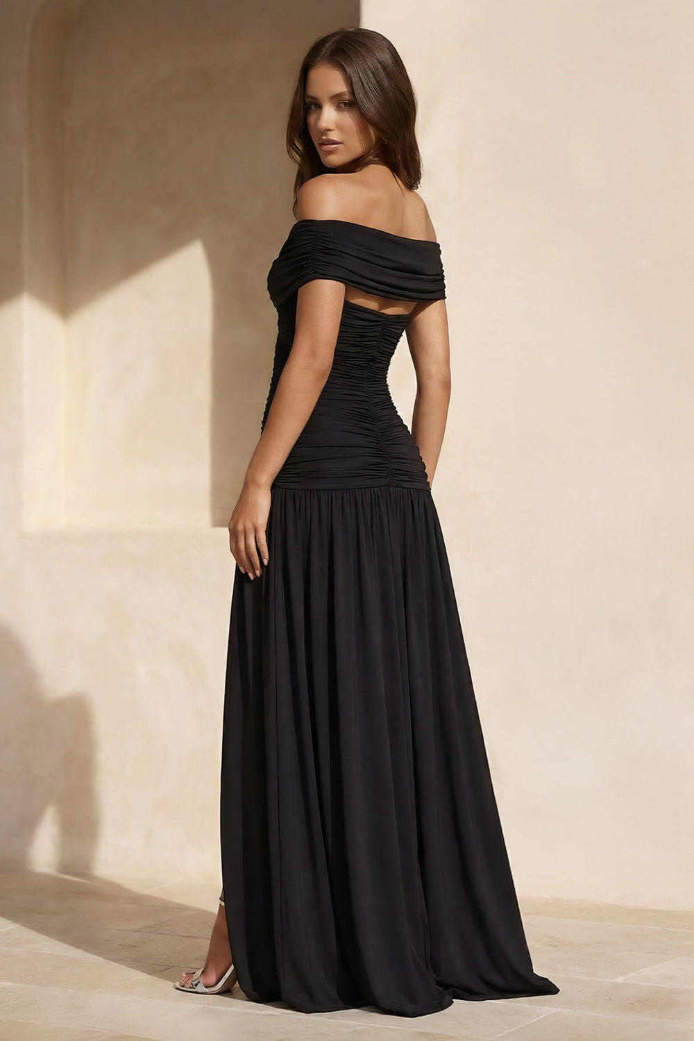 Pleated Maxi Dress with Cutout in Black - SHE IS ME