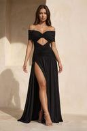 Pleated Maxi Dress with Cutout in Black - SHE IS ME