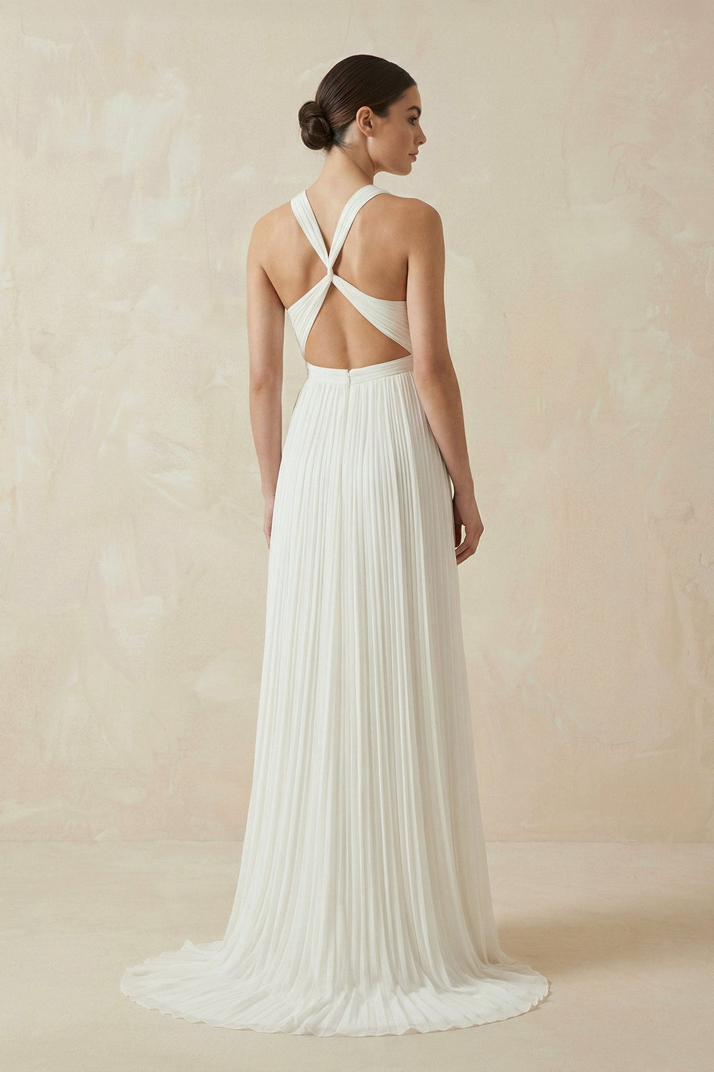 Pleated Open Back Halter A - Line Wedding Dress - SHE IS ME Wedding Dresses