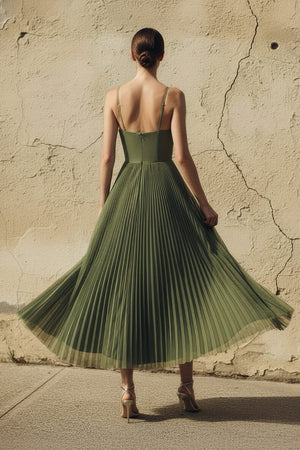 Sheisme-Olive Green Tulle Spaghetti Strap A-Line Maxi Evening Formal Dress