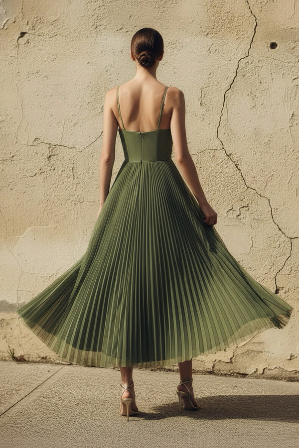 Sheisme-Olive Green Tulle Spaghetti Strap A-Line Maxi Evening Formal Dress
