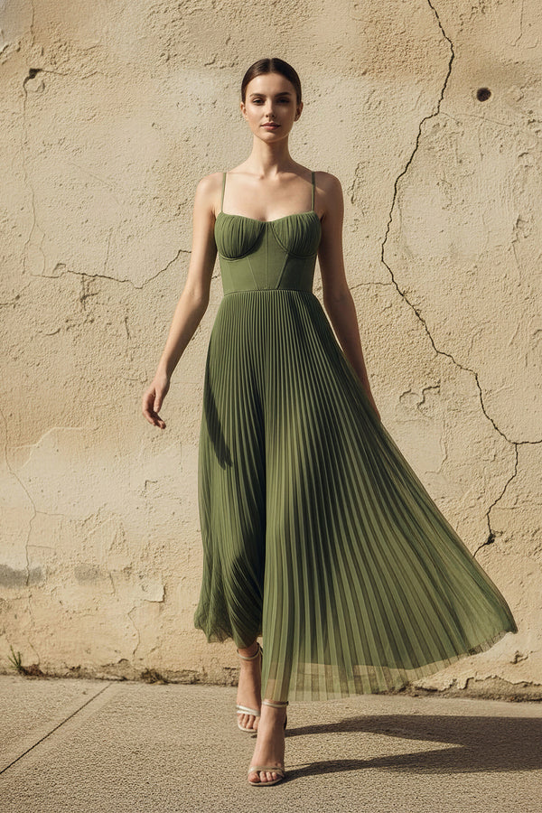 Sheisme-Olive Green Tulle Spaghetti Strap A-Line Maxi Evening Formal Dress