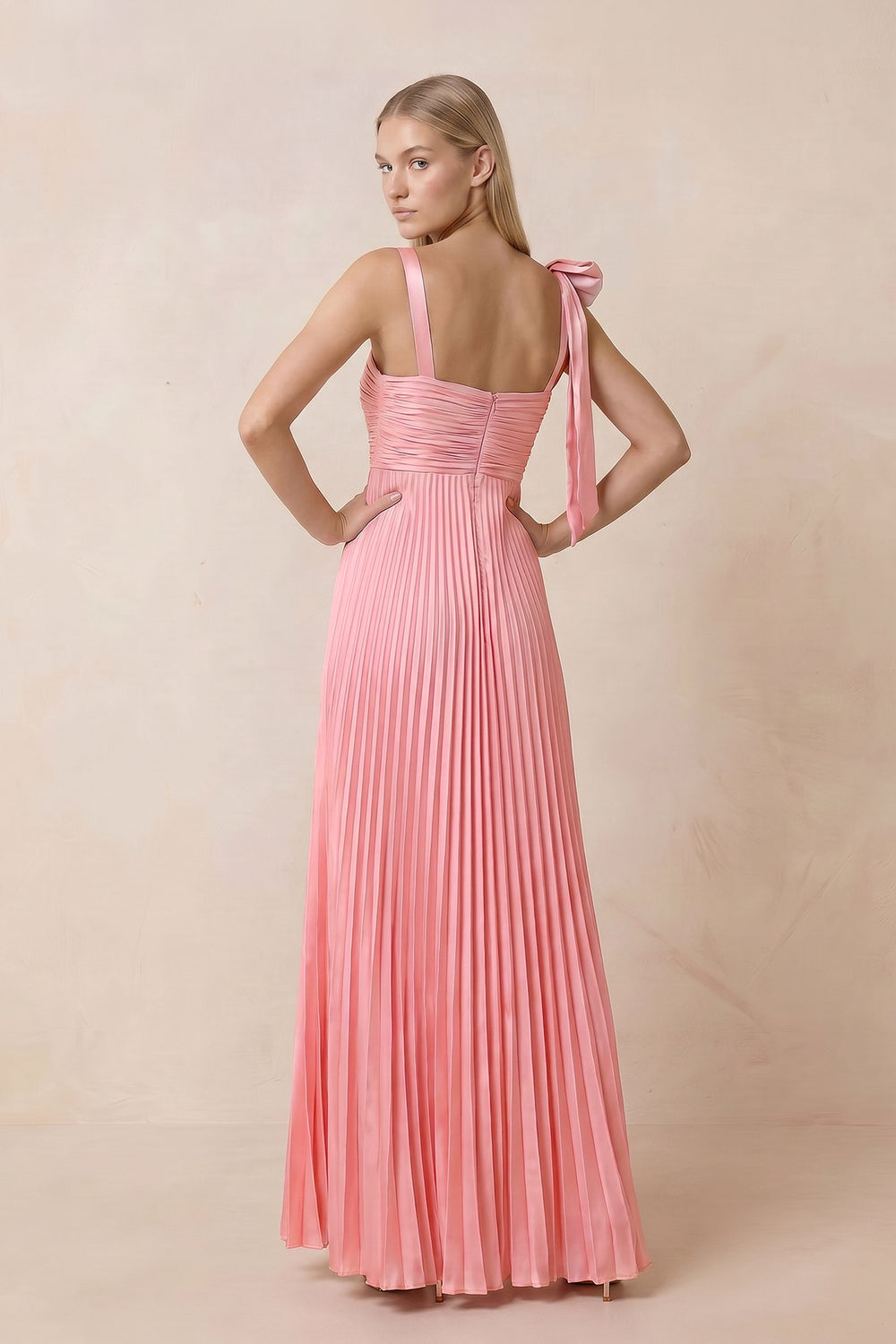 Pleated Square Neck A-Line Maxi Dress with Bow in Rosette – SHE IS ME Dresses