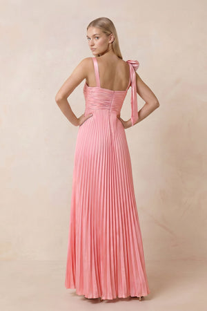 Pleated Square Neck A-Line Maxi Dress with Bow in Rosette – SHE IS ME Dresses