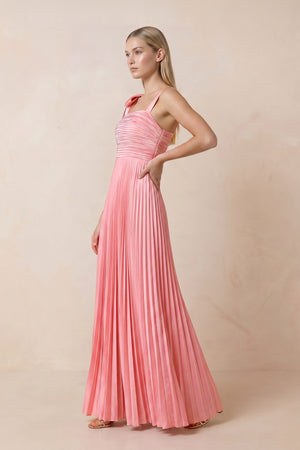Pleated Square Neck A-Line Maxi Dress with Bow in Rosette – SHE IS ME Dresses