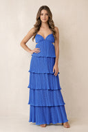 Pleated Tiered Sweetheart Keyhole Maxi Dress in Blue – SHE IS ME Dresses