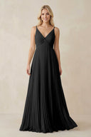 Pleated V - Neck A - Line Chiffon Bridesmaid Dress in Black - SHE IS ME Bridesmaid Dresses