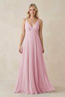 Pleated V - Neck A - Line Chiffon Bridesmaid Dress in Candy Pink - SHE IS ME Bridesmaid Dresses