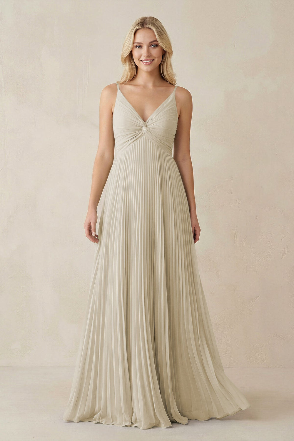 Pleated V - Neck A - Line Chiffon Bridesmaid Dress in Dove Gray - SHE IS ME Bridesmaid Dresses