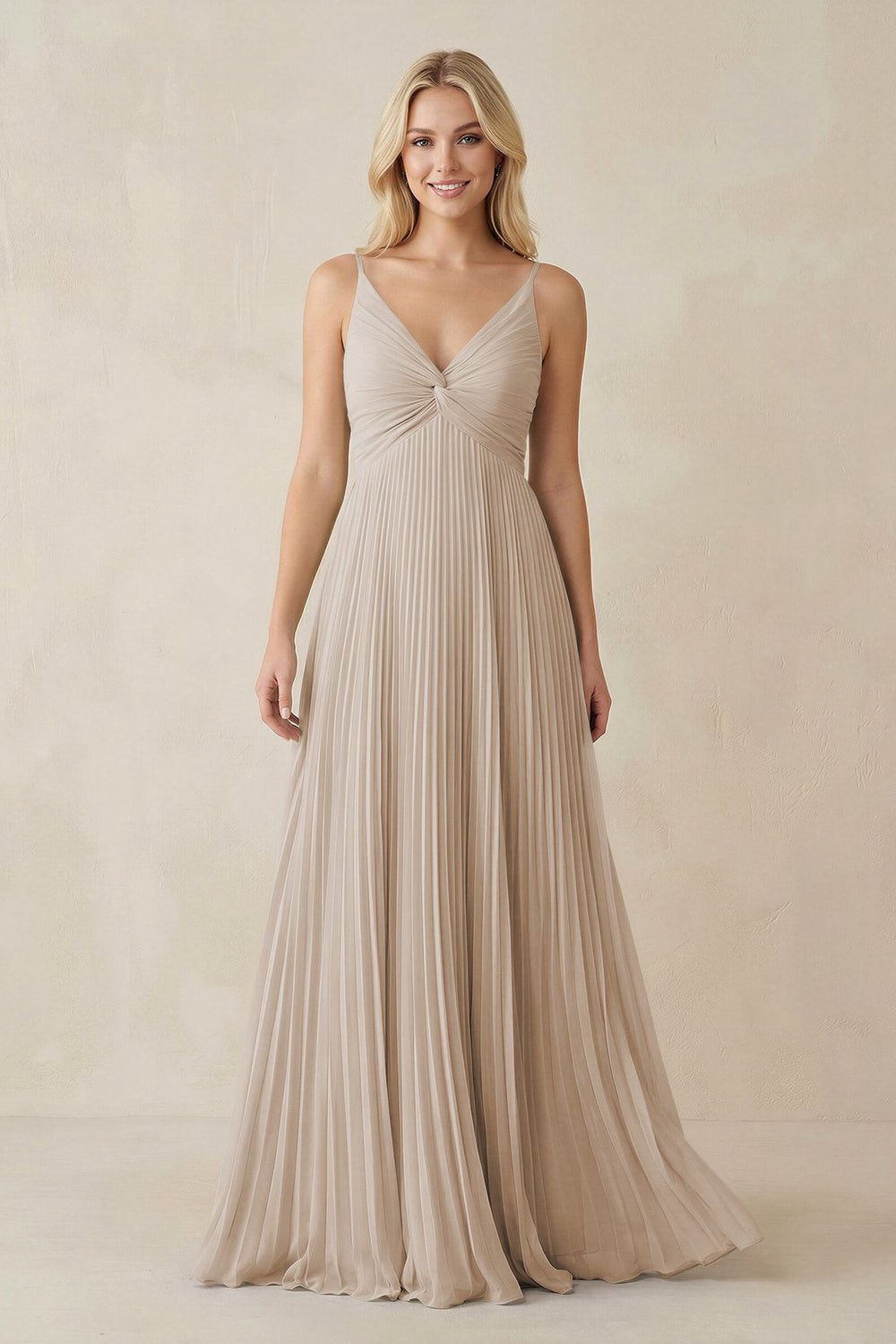 Pleated V - Neck A - Line Chiffon Bridesmaid Dress in Frost - SHE IS ME Bridesmaid Dresses