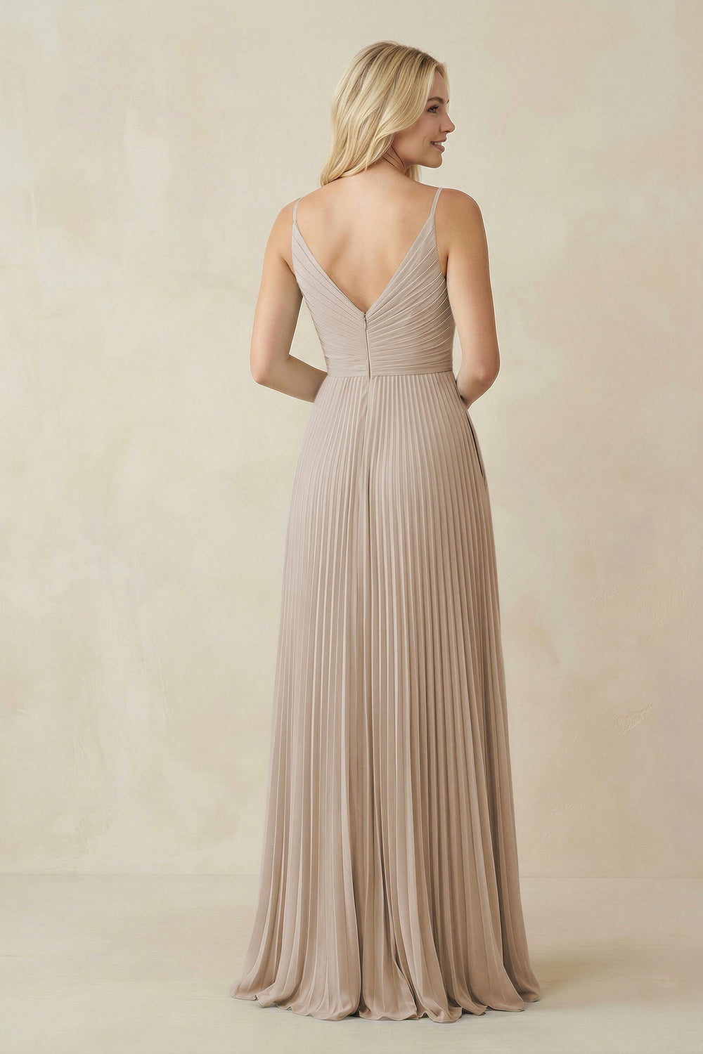 Pleated V - Neck A - Line Chiffon Bridesmaid Dress in Frost - SHE IS ME Bridesmaid Dresses