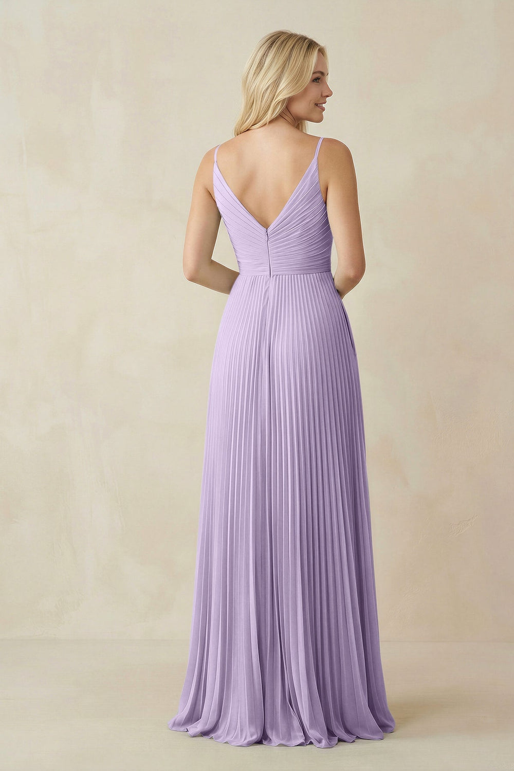 Pleated V - Neck A - Line Chiffon Bridesmaid Dress in Lavender - SHE IS ME Bridesmaid Dresses