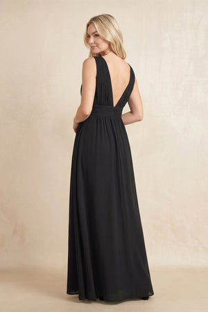 Plunging A - Line Chiffon Maxi Dress in Black - SHE IS ME Dresses