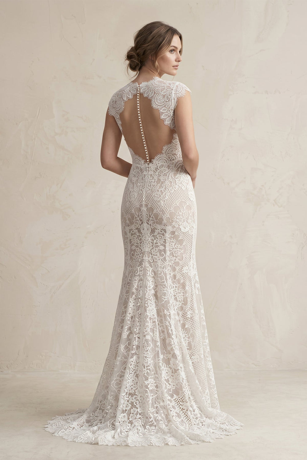 Plunging Lace Mermaid Wedding Dress in White - SHE IS ME Wedding Dresses