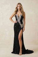 Plunging Tulle Mermaid Pleated Wedding Dress in Black - SHE IS ME Wedding Dresses