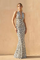 Polka Dot Backless Maxi Dress in White - SHE IS ME