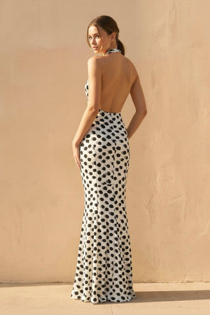 Polka Dot Backless Maxi Dress in White - SHE IS ME