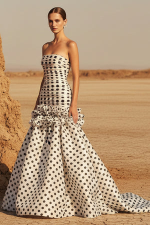 Sheisme-White Taffeta Strapless Ruffled Mermaid Maxi Evening Formal Dress