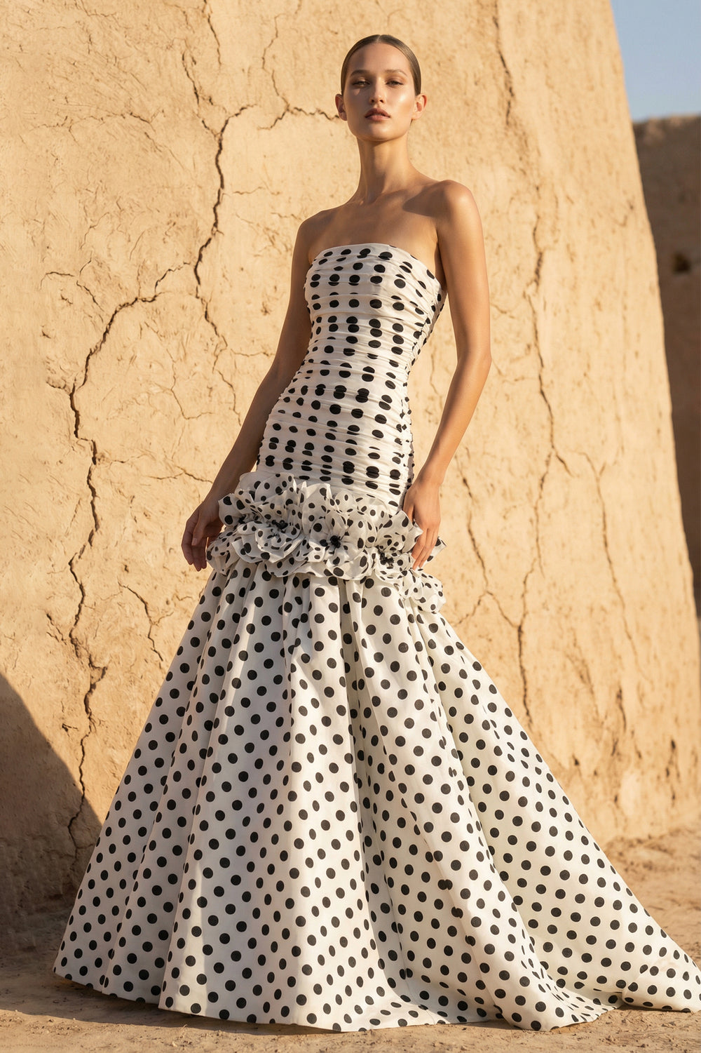 Sheisme-White Taffeta Strapless Ruffled Mermaid Maxi Evening Formal Dress