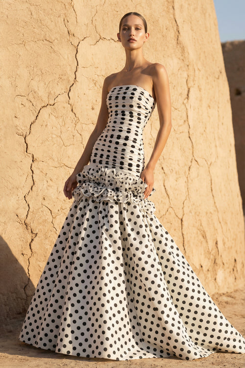 Sheisme-White Taffeta Strapless Ruffled Mermaid Maxi Evening Formal Dress