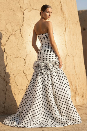 Sheisme-White Taffeta Strapless Ruffled Mermaid Maxi Evening Formal Dress