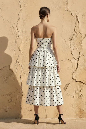 Polka Dot Ruffled Midi Dress in Ivory - SHE IS ME