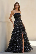 Polka Dot Ruffled Prom Dress With Bow in Black - SHE IS ME PROM DRESSES