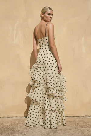 Sheisme-champagne Spaghetti Straps Chiffon Sheath Maxi Polka Dot Evening Formal Dress