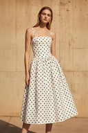 Polka Dot Spaghetti Straps Midi Dress in Ivory - SHE IS ME