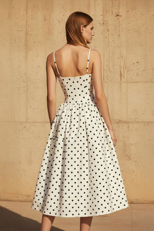 Polka Dot Spaghetti Straps Midi Dress in Ivory - SHE IS ME